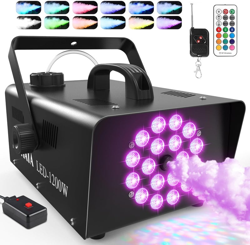 MOSFiATA 1200W Fog Machine, Smoke Machine with 18LED Lights and 6000CFM Fog with Wireless Remote Control Perfect for Wedding, Festival, Party and Stage Effect - Image 1